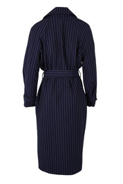 Product shot of the Mayla Duster in colour Bluepinstr (Blue), from the back
