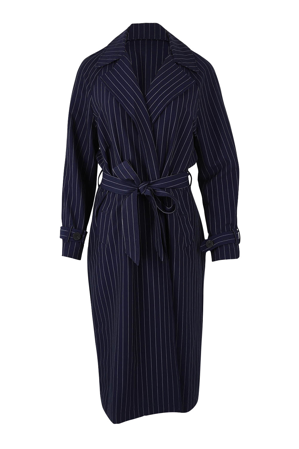 Product shot of the Mayla Duster in colour Bluepinstr (Blue), from the front