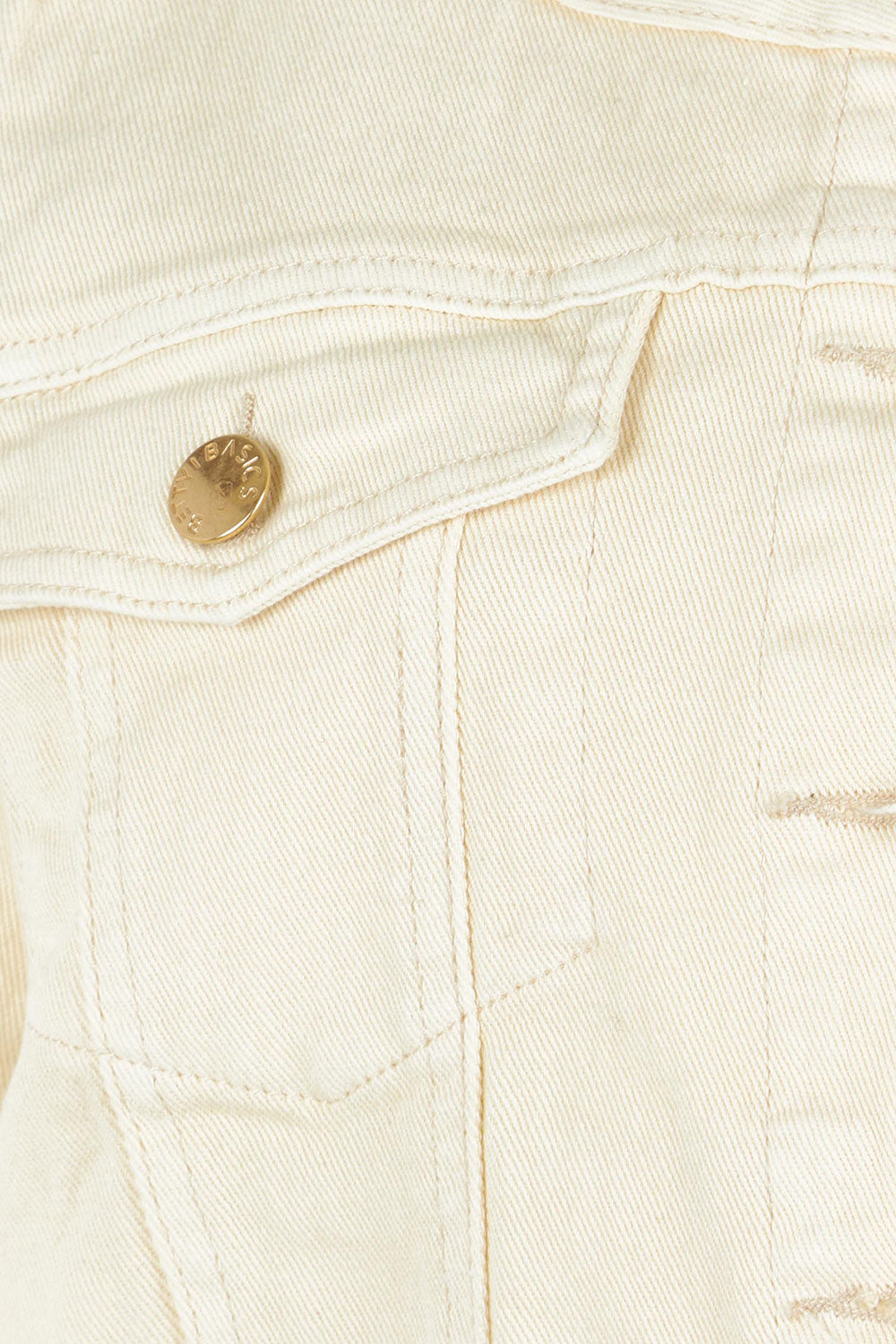 Product shot of the Cindy Collarless Denim Jacket in colour Offwhite (White), detail