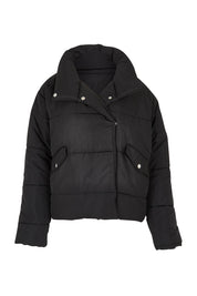 Product shot of the Presley Puffer Jacket in colour Black (Black), from the front
