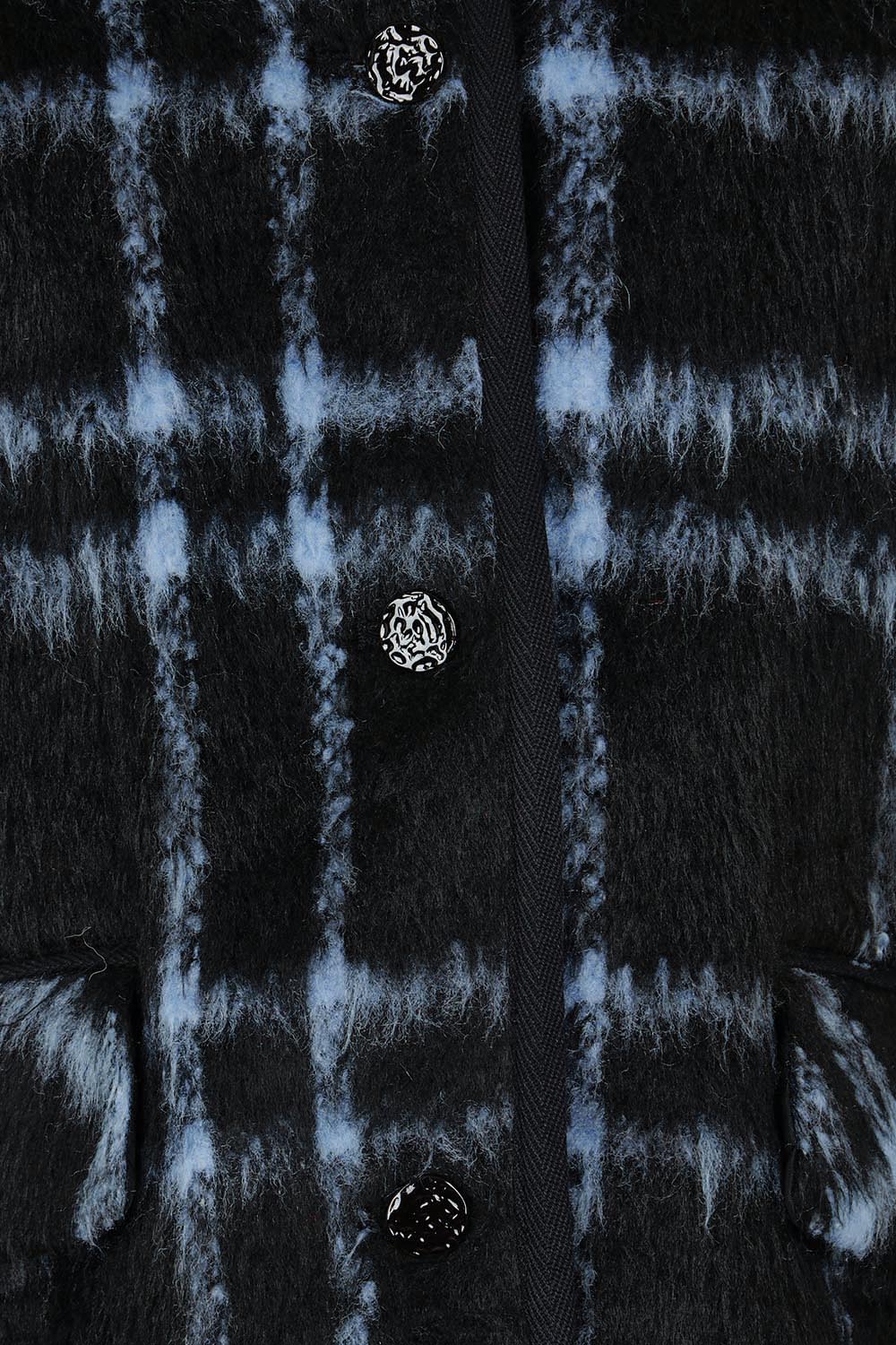 Product shot of the Charlie Check Coat in colour Bluecheck (Blue), detail