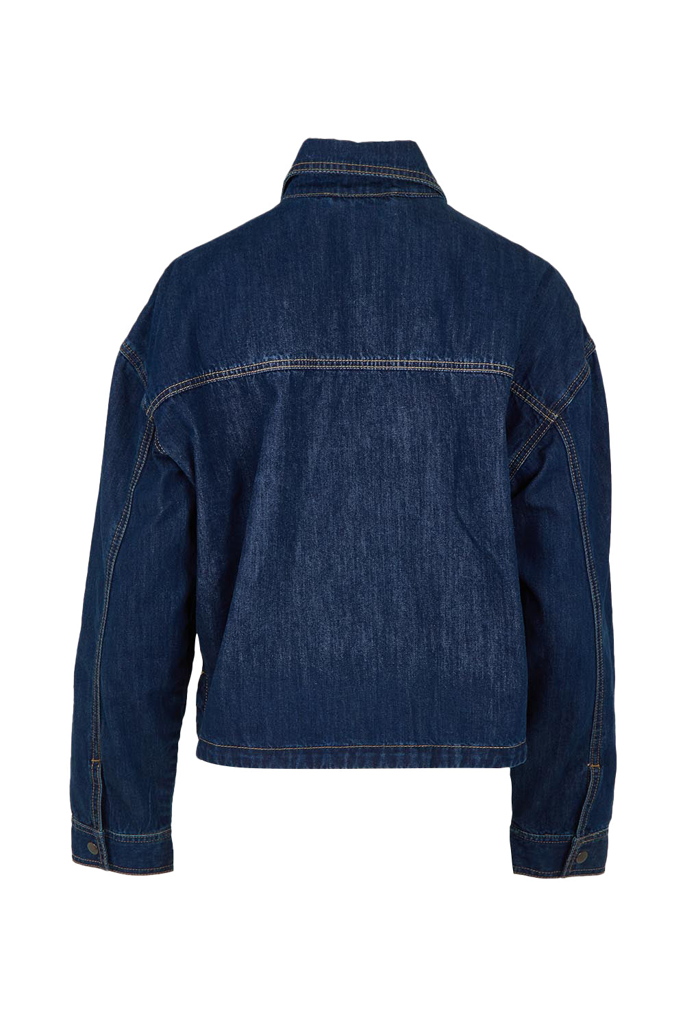 Product shot of the Selby Denim Jacket in colour Darkblue (Blue), from the back