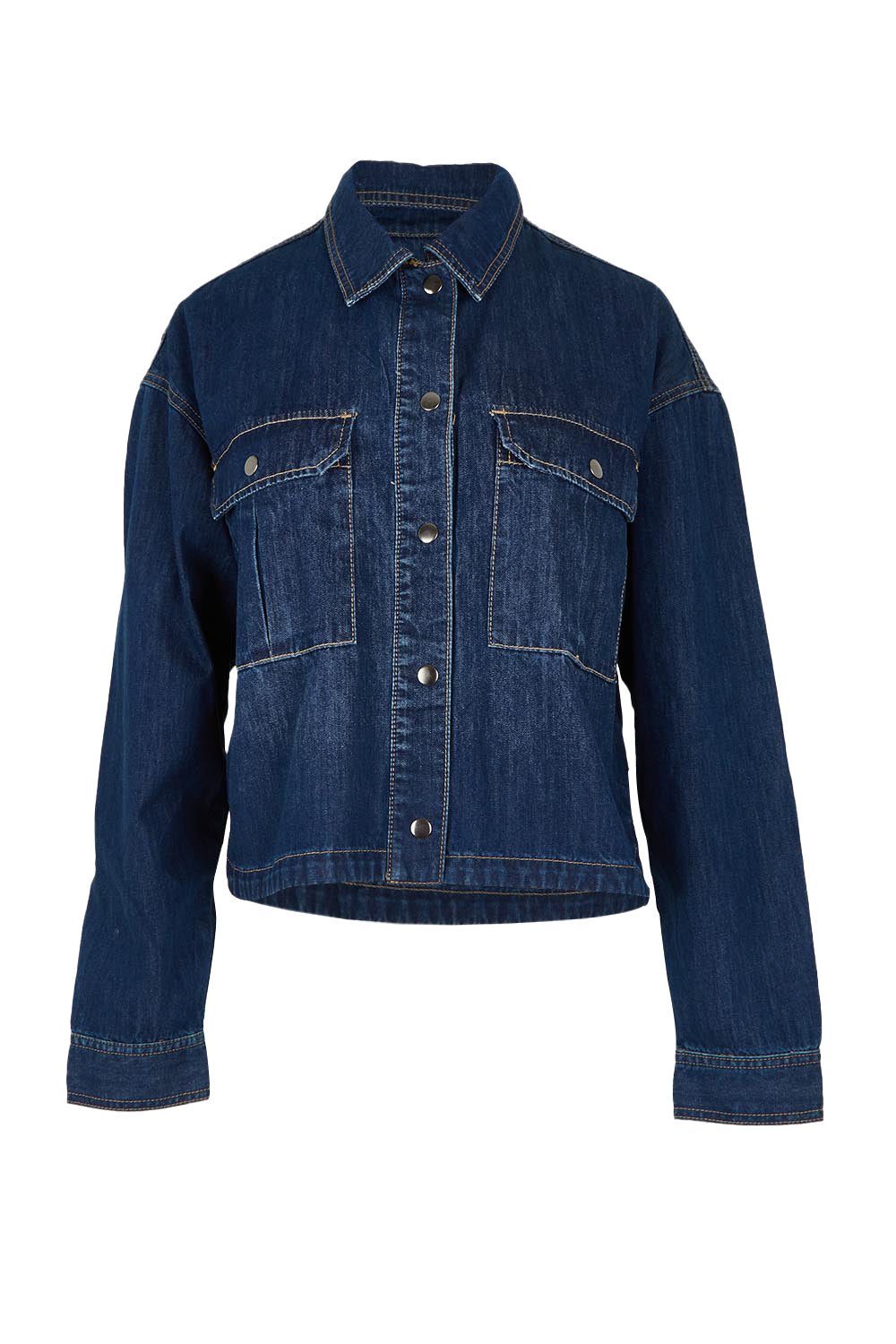 Product shot of the Selby Denim Jacket in colour Darkblue (Blue), from the front