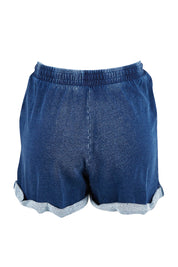 Product shot of the Trixie Shorts in colour Indigowash (Blue), from the back
