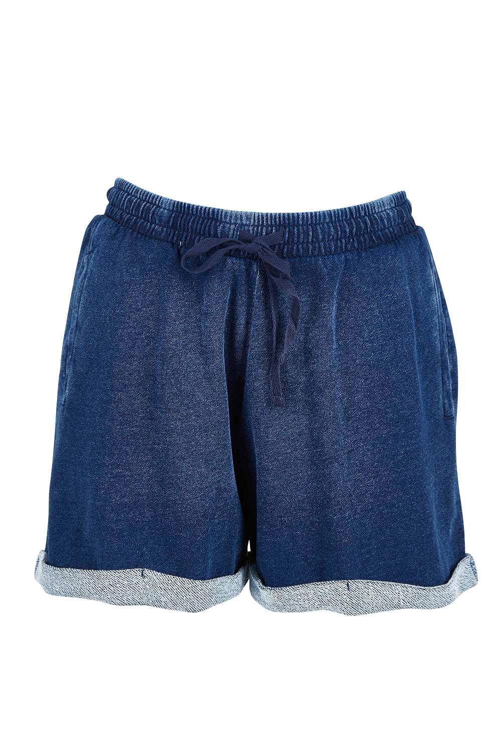 Product shot of the Trixie Shorts in colour Indigowash (Blue), from the front