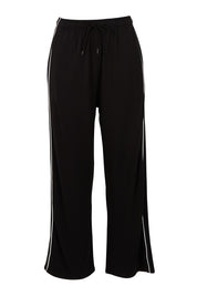Product shot of the Evelyn Wide Leg Jogger in colour Black (Black), from the front