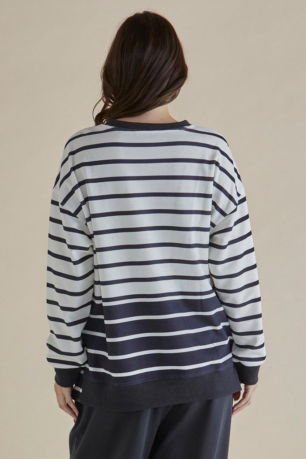 A model wearing the Easy Crew Cotton Sweat in colour Blkwhite, from the back