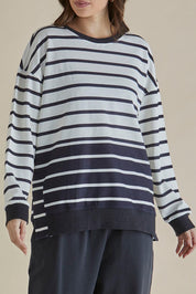 A model wearing the Easy Crew Cotton Sweat in colour Blkwhite, from the front, cropped image