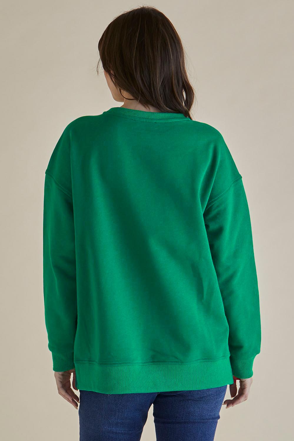 A model wearing the Easy Crew Cotton Sweat in colour Green (Green), from the back