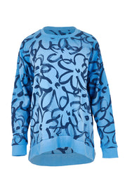 Product shot of the Palma Sweat in colour Bluefloral (Blue), from the front