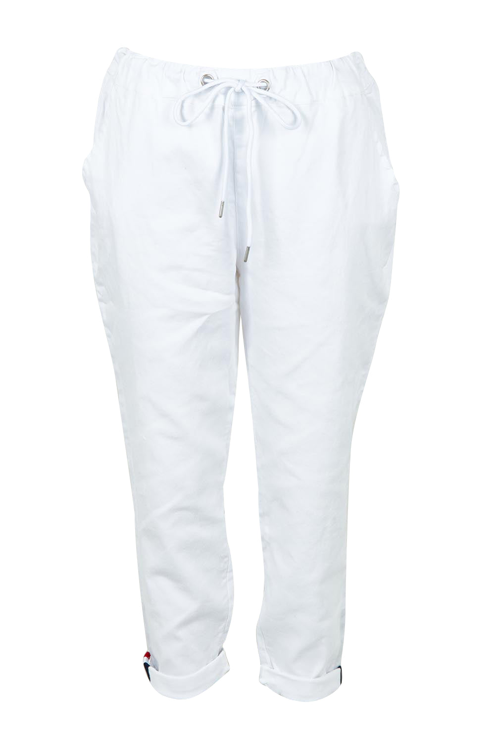 Product shot of the Brooks Jean in colour Snowwhite (White), from the front