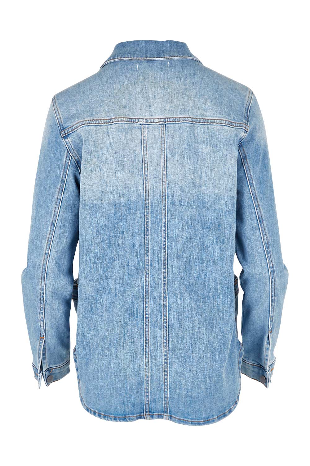 Product shot of the Reese Denim Shacket in colour Denim (Blue), from the back