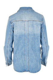 Product shot of the Reese Denim Shacket in colour Denim (Blue), from the back