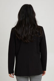 Model Katie wearing size 10 of the Portsea Blazer in colour Black (Black), from the back