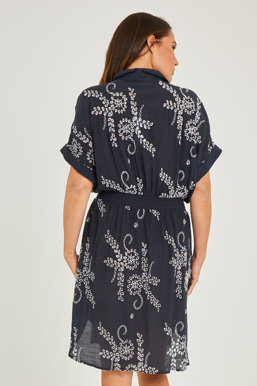 Preloved Embroidery Shirt Dress - Navy
