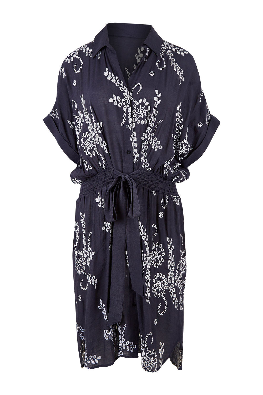 Preloved Embroidery Shirt Dress - Navy
