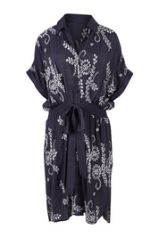 Preloved Embroidery Shirt Dress - Navy