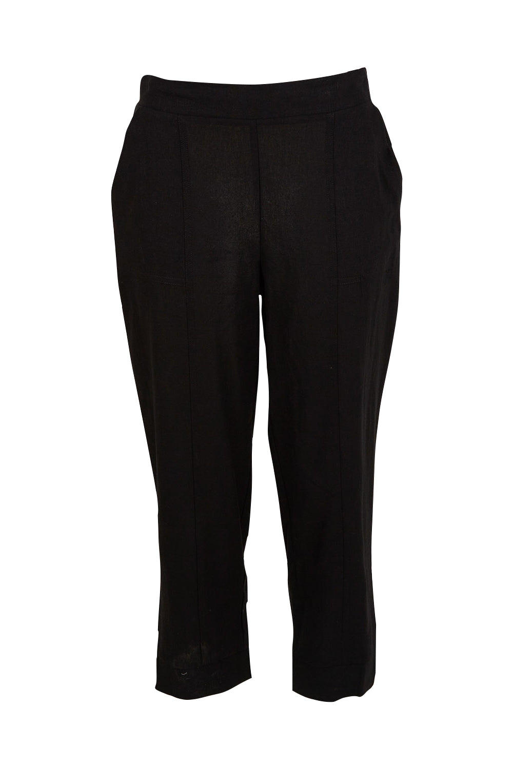 Product shot of the Positano Linen Pant in colour Black (Black), from the front