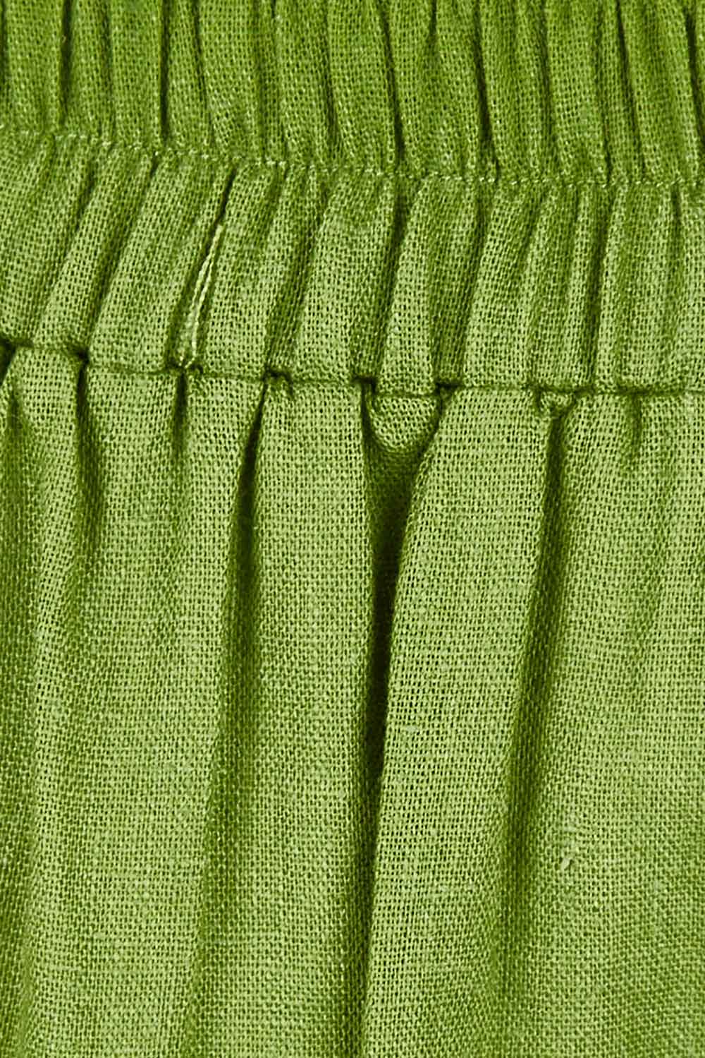 Product shot of the Positano Linen Pant in colour Lemongrass (Green), detail