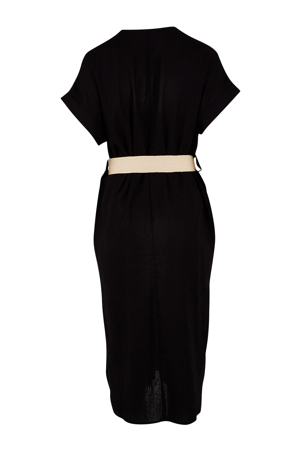 Product shot of the Roma Linen Dress in colour Black (Black), from the back