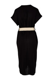 Product shot of the Roma Linen Dress in colour Black (Black), from the back