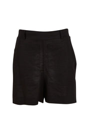 Product shot of the Naples Linen Short in colour Black (Black), from the front