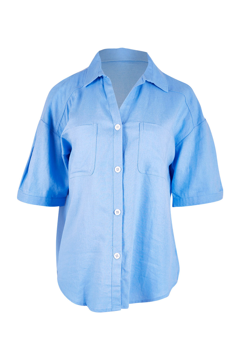 Product shot of the Catania Linen Shirt in colour Cornflower (Blue), from the front