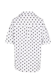 Product shot of the Catania Linen Shirt in colour Polkadot (White), from the back