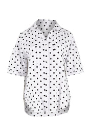 Product shot of the Catania Linen Shirt in colour Polkadot (White), from the front