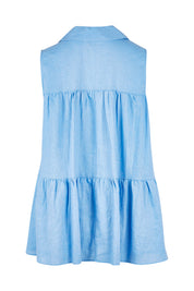 Product shot of the Prague Paneled Blouse in colour Cornflower (Blue), from the back