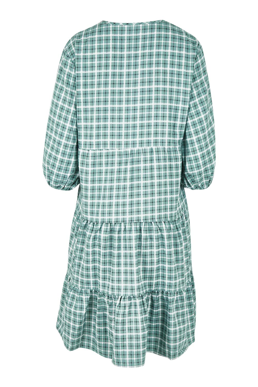 Product shot of the Odette Dress in colour Greenging (Green), from the back