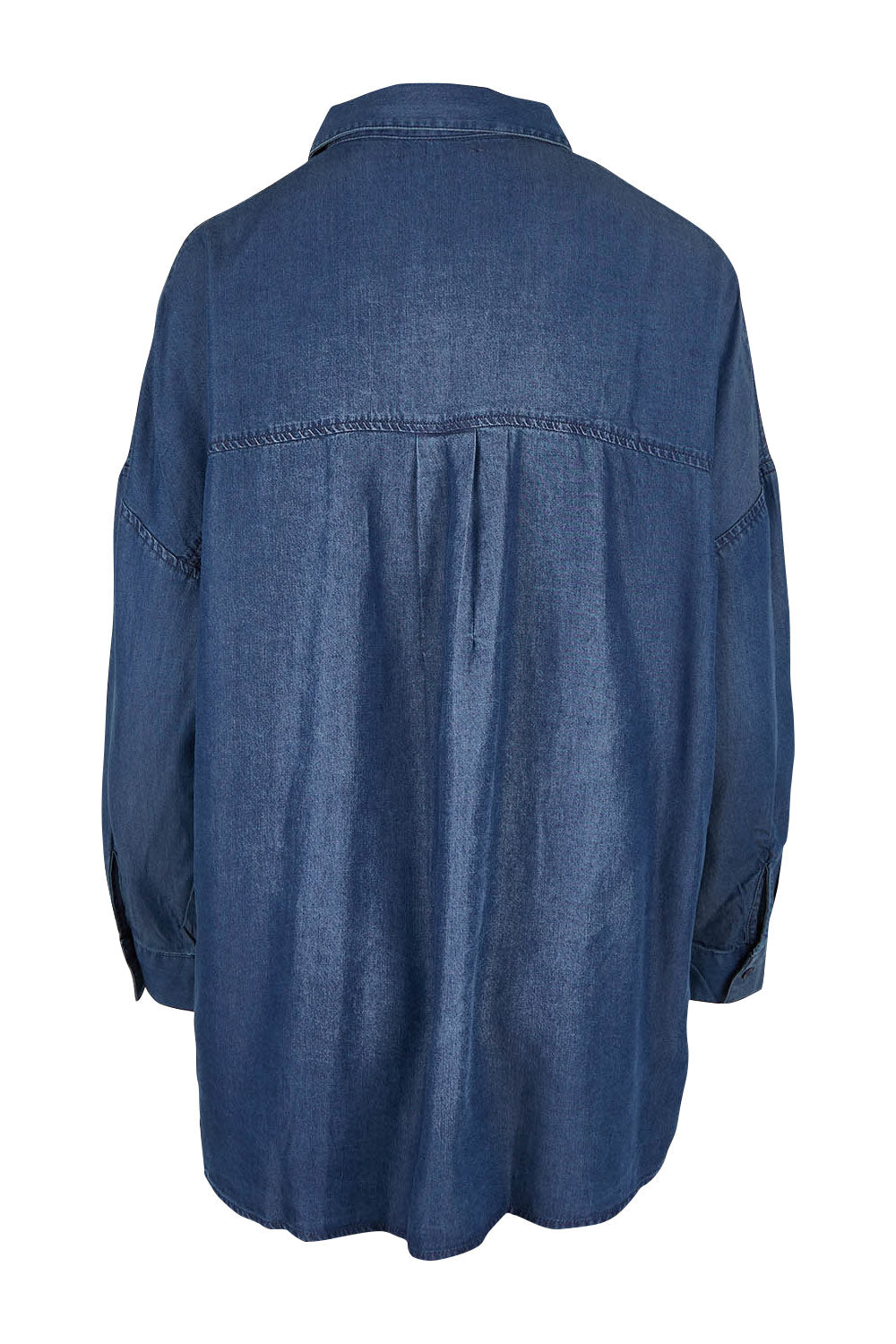 Product shot of the Carmen Pop Over Shirt in colour Darkdenim (Blue), from the back