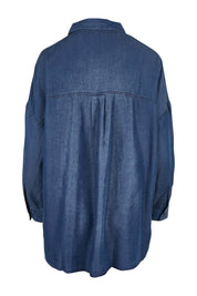 Product shot of the Carmen Pop Over Shirt in colour Darkdenim (Blue), from the back