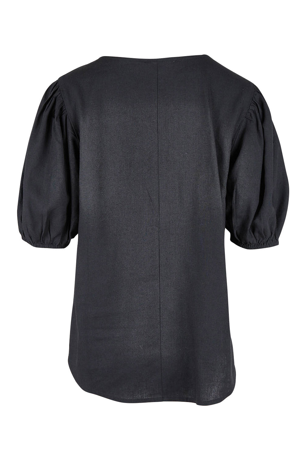 Product shot of the Alba Blouse in colour Coal (Black), from the back