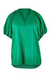 Product shot of the Juliet Blouse in colour Hollygreen (Green), from the front
