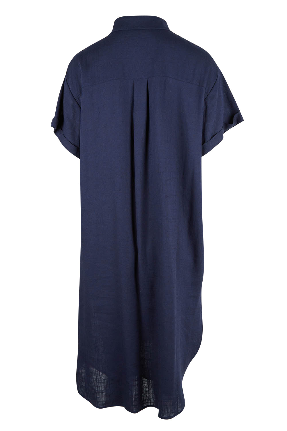 Product shot of the Lani Linen Shirt Dress in colour Navy (Blue), from the back