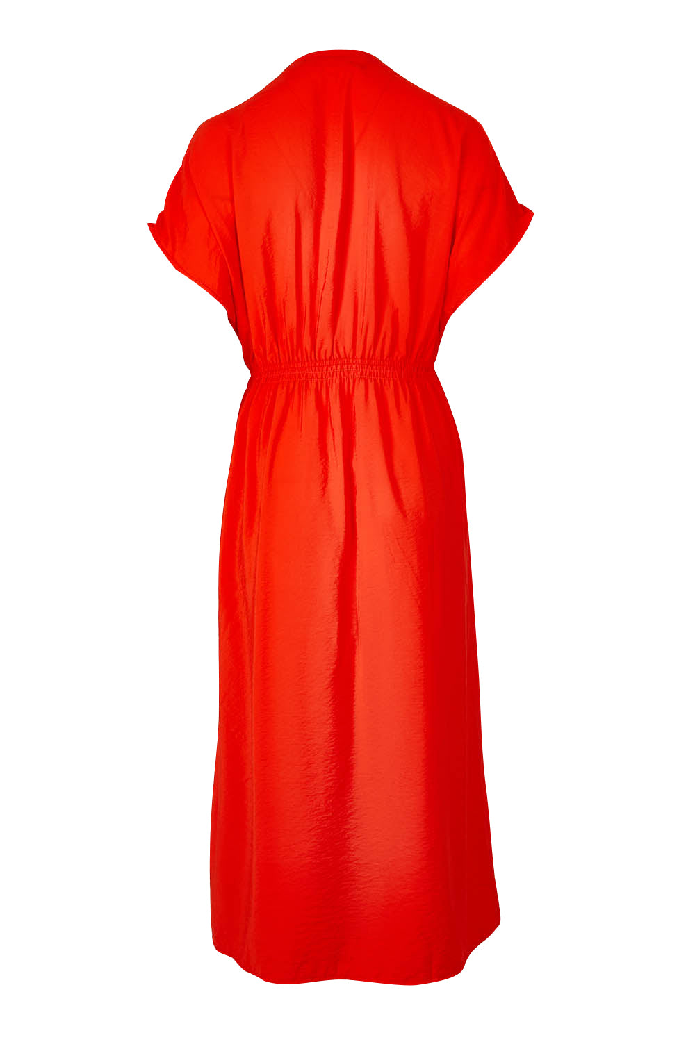 Product shot of the Simone Dress in colour Cherry (Red), from the back