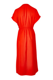 Product shot of the Simone Dress in colour Cherry (Red), from the back