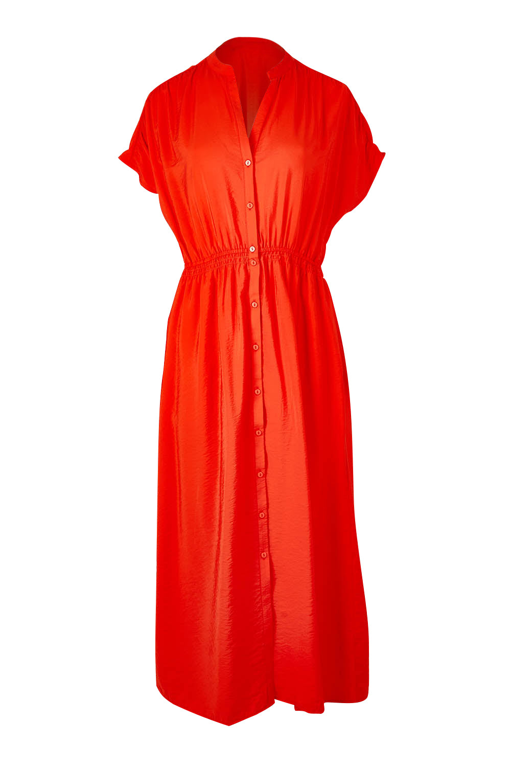 Product shot of the Simone Dress in colour Cherry (Red), from the front