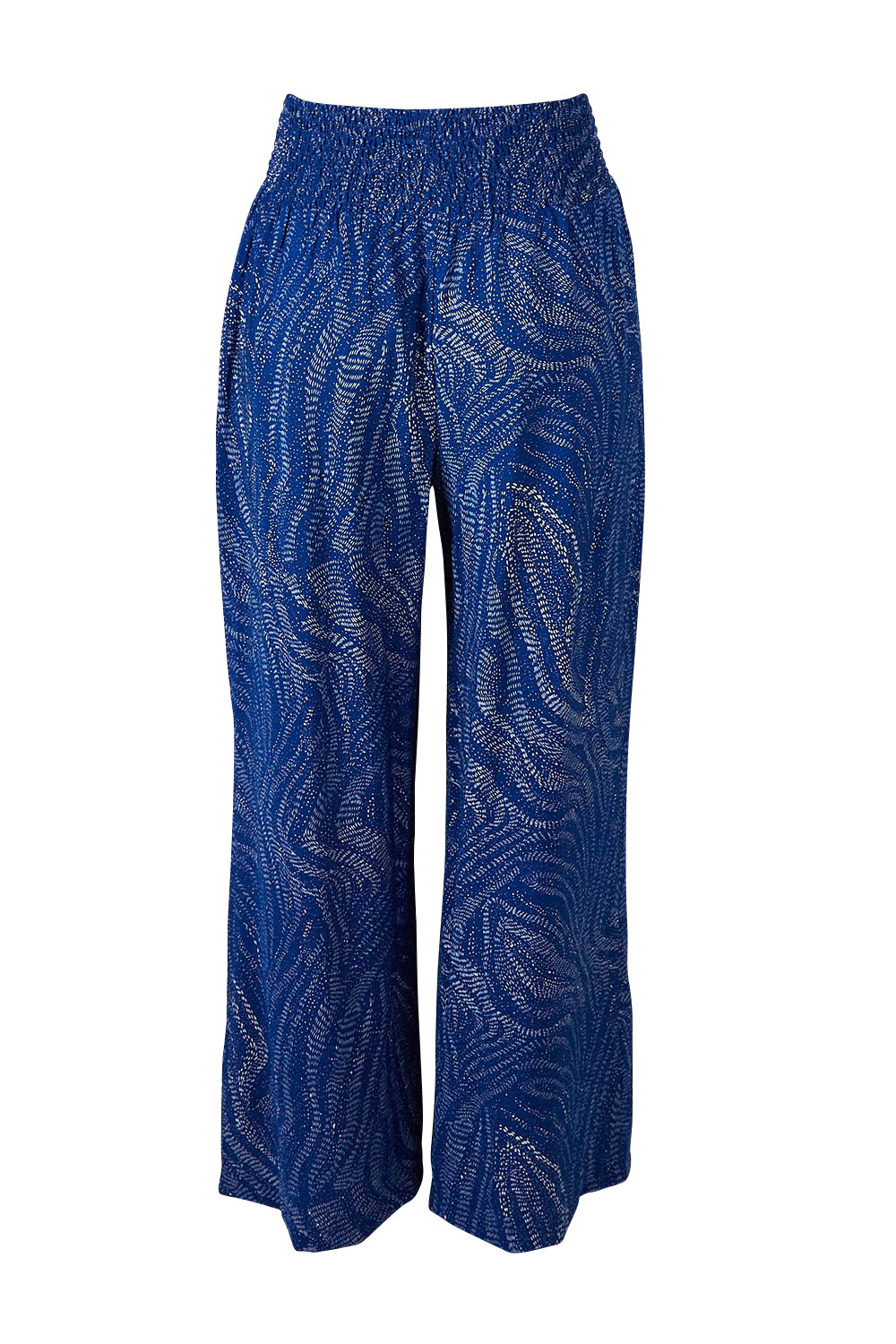 Product shot of the Justine Pant in colour Blueprint (Blue), from the back