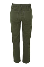 Product shot of the Roxette Stretch Chino Jogger in colour Khaki (Green), from the back