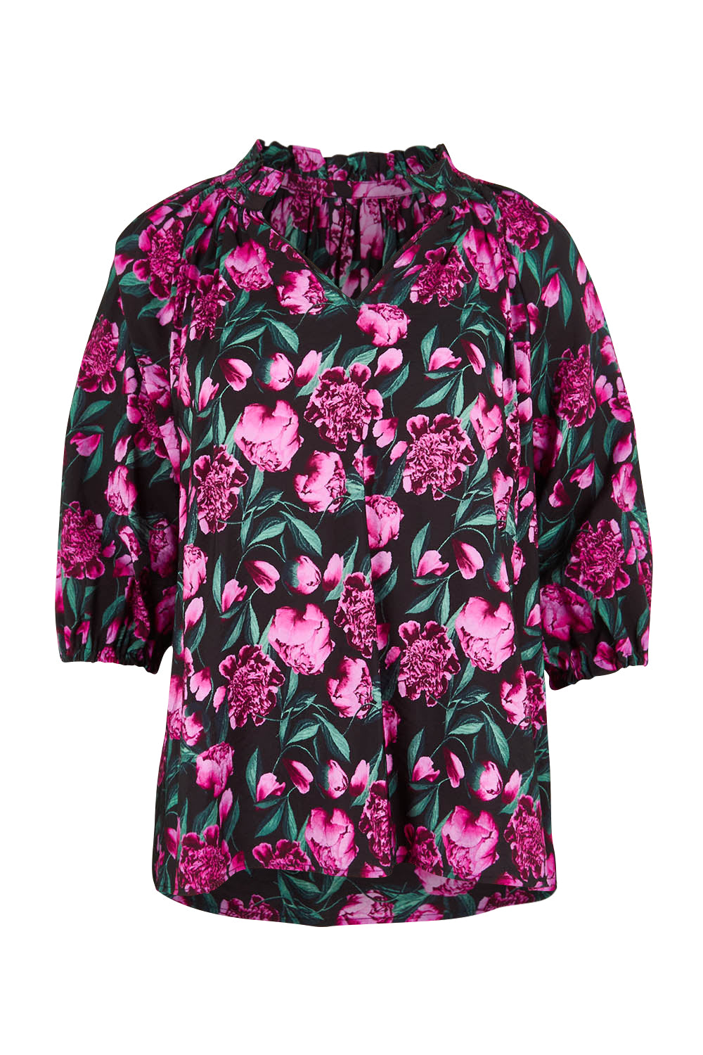 Product shot of the Cecilia Blouse in colour Floral (Pink), from the front