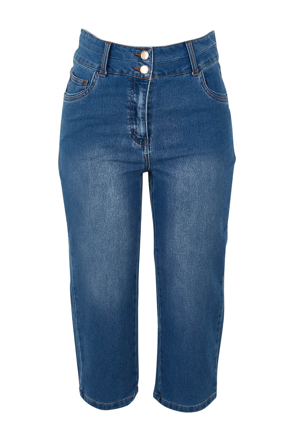 Product shot of the Alessi Crop Jean in colour Trueblue (Blue), from the front