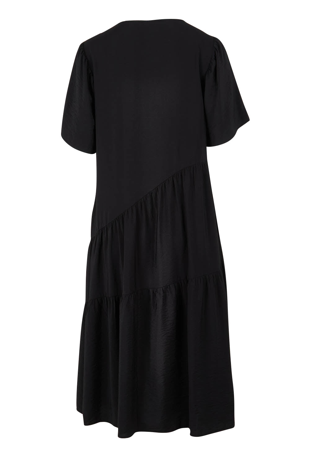 Product shot of the Florence Tiered Dress in colour Black (Black), from the back