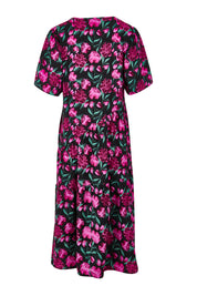 Product shot of the Florence Tiered Dress in colour Floral (Pink), from the back