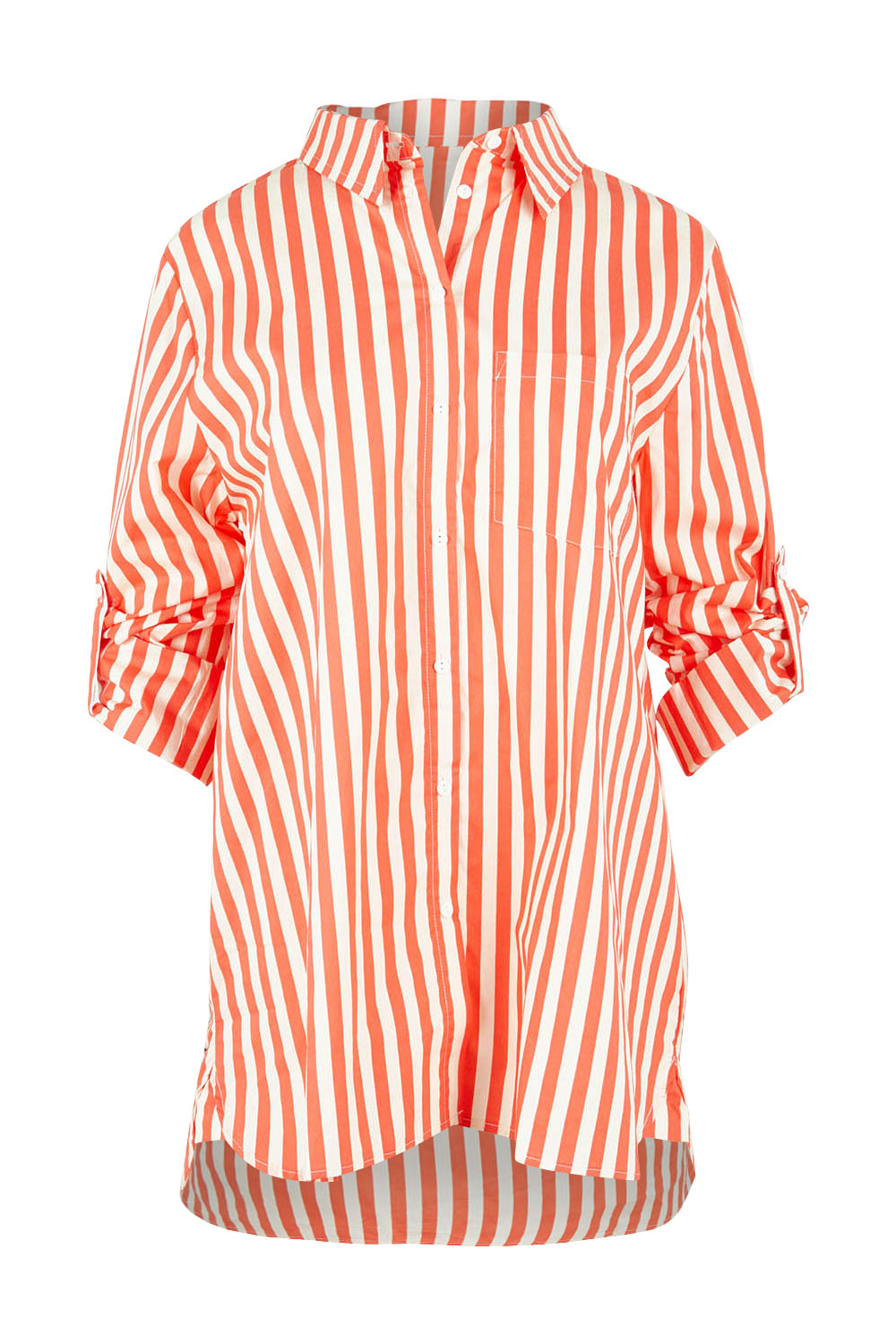 Product shot of the Camden Cotton Shirt in colour Tangerine, detail