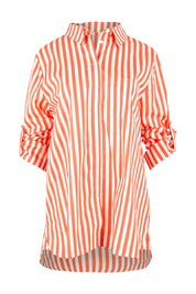 Product shot of the Camden Cotton Shirt in colour Tangerine, detail