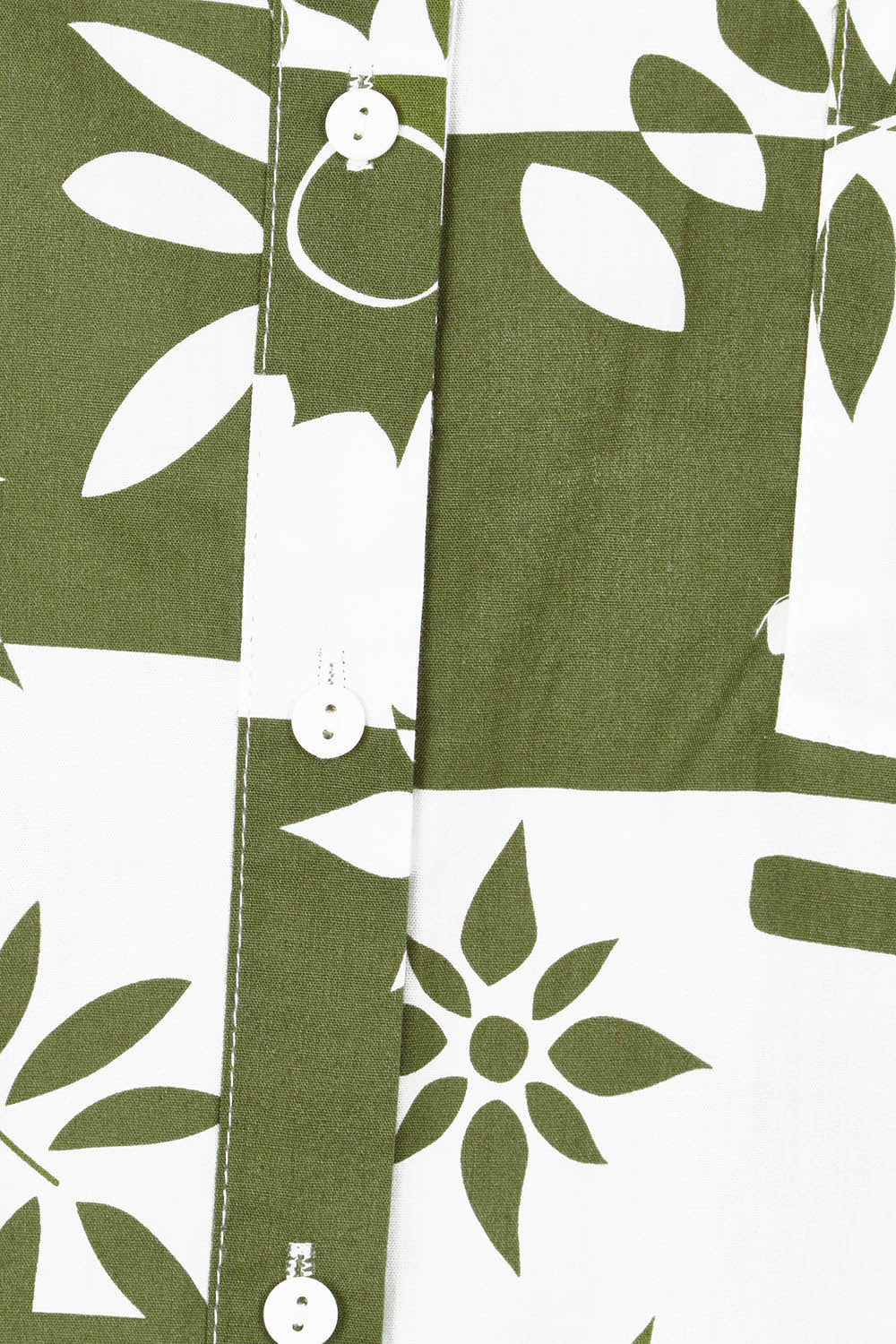 Product shot of the Mara Cotton Shirt in colour Geofloral (Green), detail