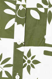 Product shot of the Mara Cotton Shirt in colour Geofloral (Green), detail