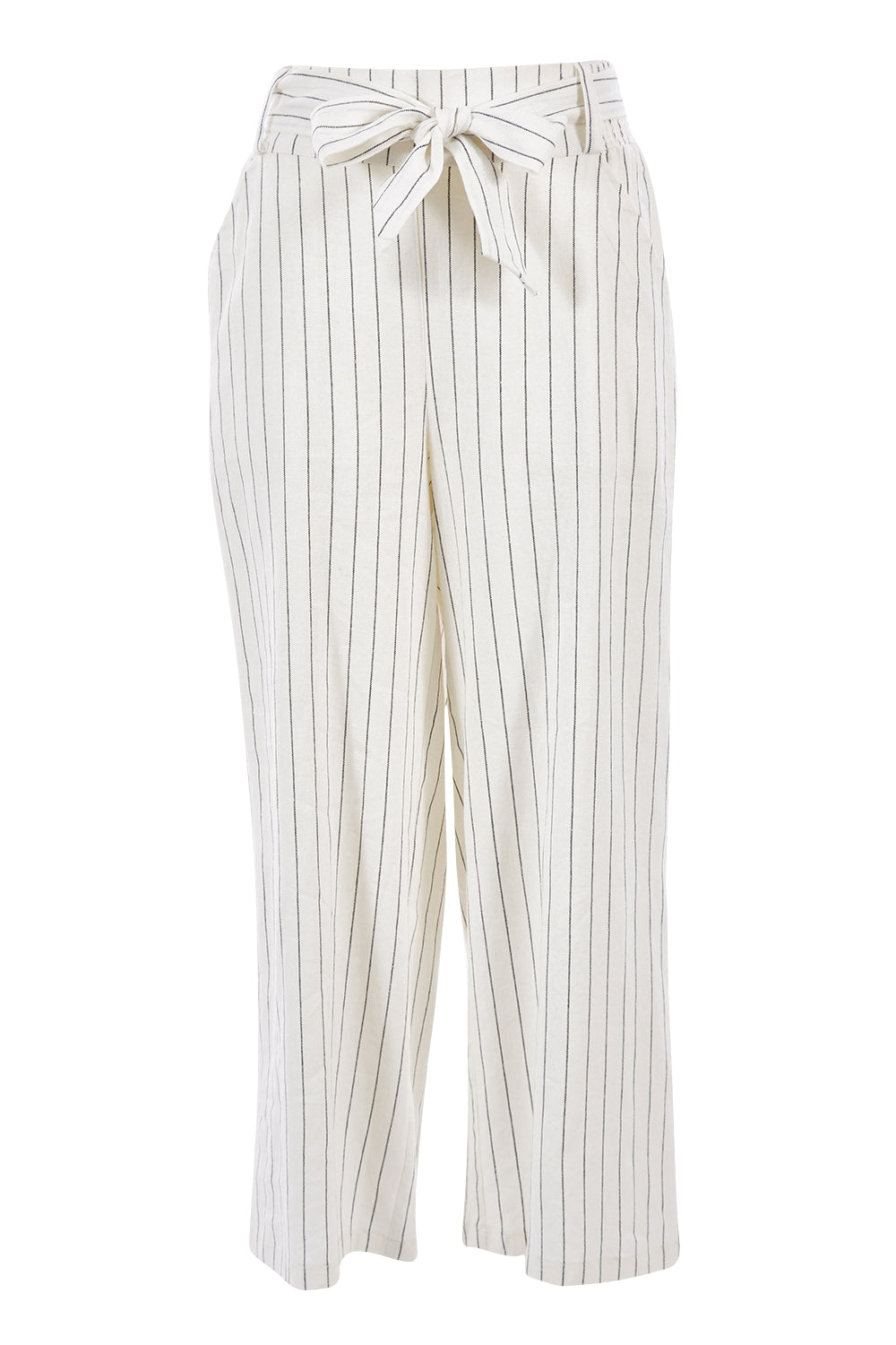 Product shot of the Keto Pant in colour Pinstripe (White), from the front